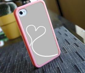 Grey and White Love Custom Insert with Pink Bumper for iPhone 4 And 4s